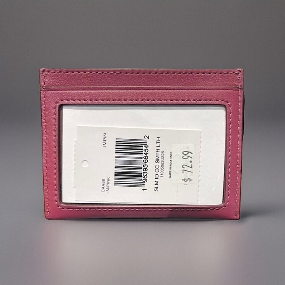 COACH Slim Id Card Case Pink Calf Leather Gold Hardware AUTHENTIC CAA88 NWT - Picture 2 of 2